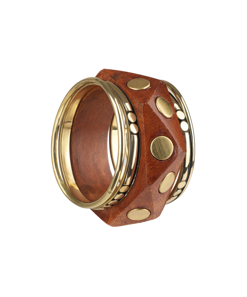 Statement Geometric Wooden Kada Stacked Bangle Set | Stylika