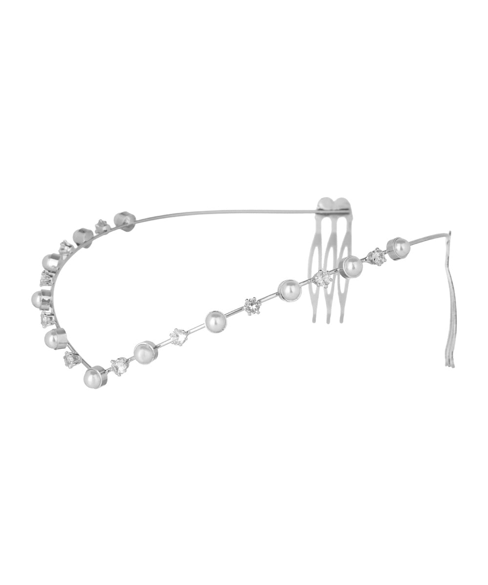 Pearl and Crystal Accented Tiara Headband | Stylika