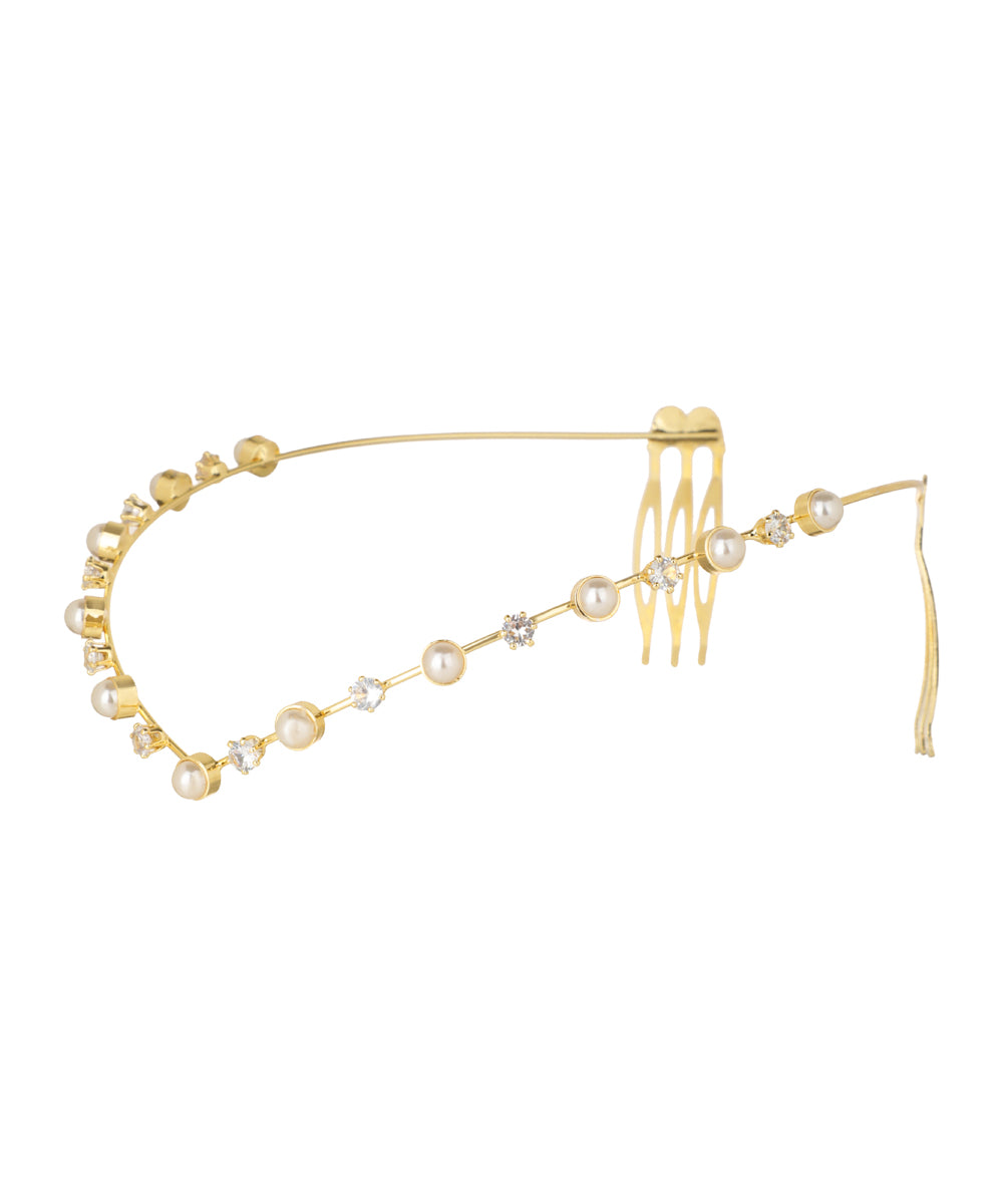 Pearl and Crystal Accented Tiara Headband | Stylika