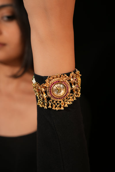 Gajalakshmi Heritage Watch Bracelet (Ruby+Green) | Stylika 