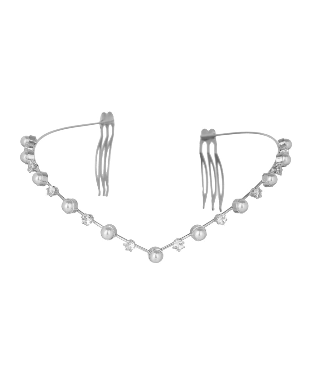 Pearl and Crystal Accented Tiara Headband | Stylika