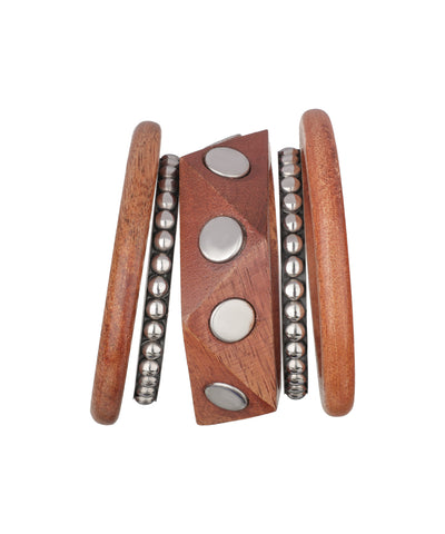 Wooden kada with stacked beaded bangles motif