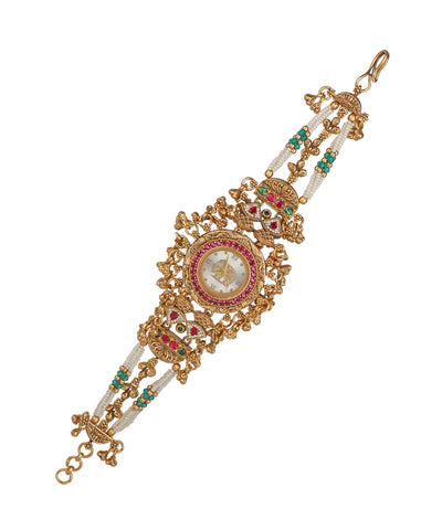 Gajalakshmi Heritage Watch Bracelet (Ruby+Green) | Stylika 