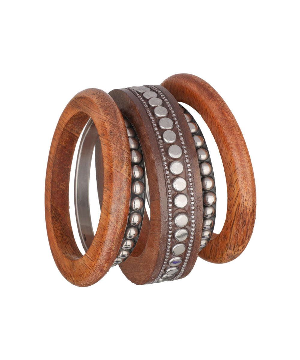 Layered Wooden Kada with Stacked Bangles silhouette