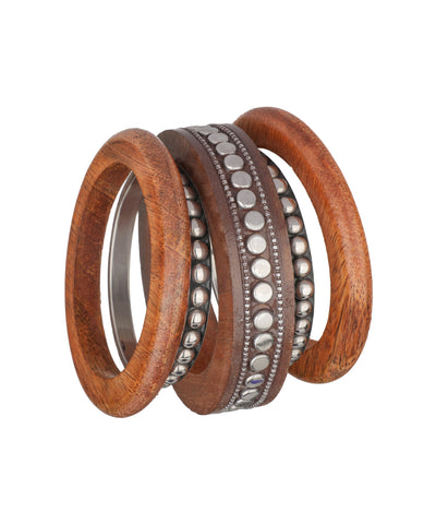 Layered Wooden Kada with Stacked Bangles silhouette