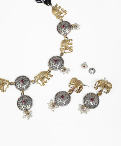 Indian oxidised elephant necklace and earrings set for women
