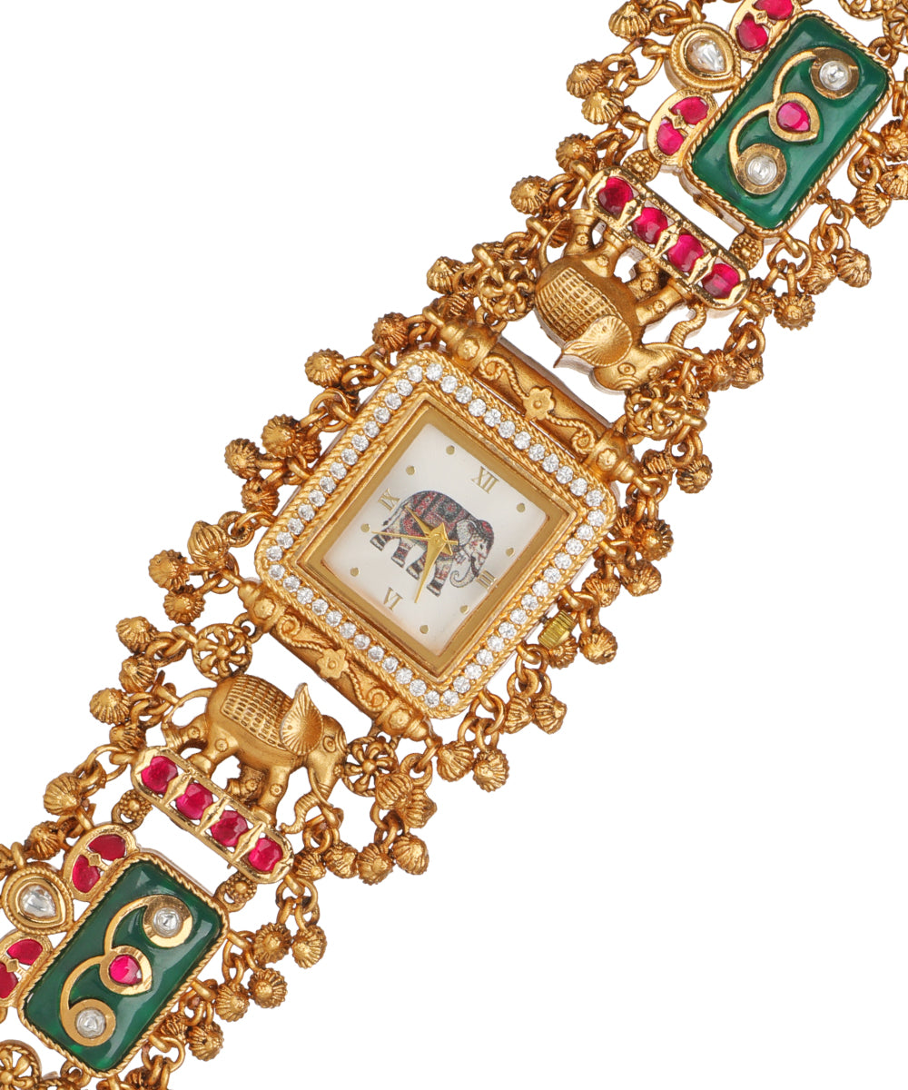 Gajratna Regal Heritage Bracelet Watch (Green+Ruby) | Stylika 
