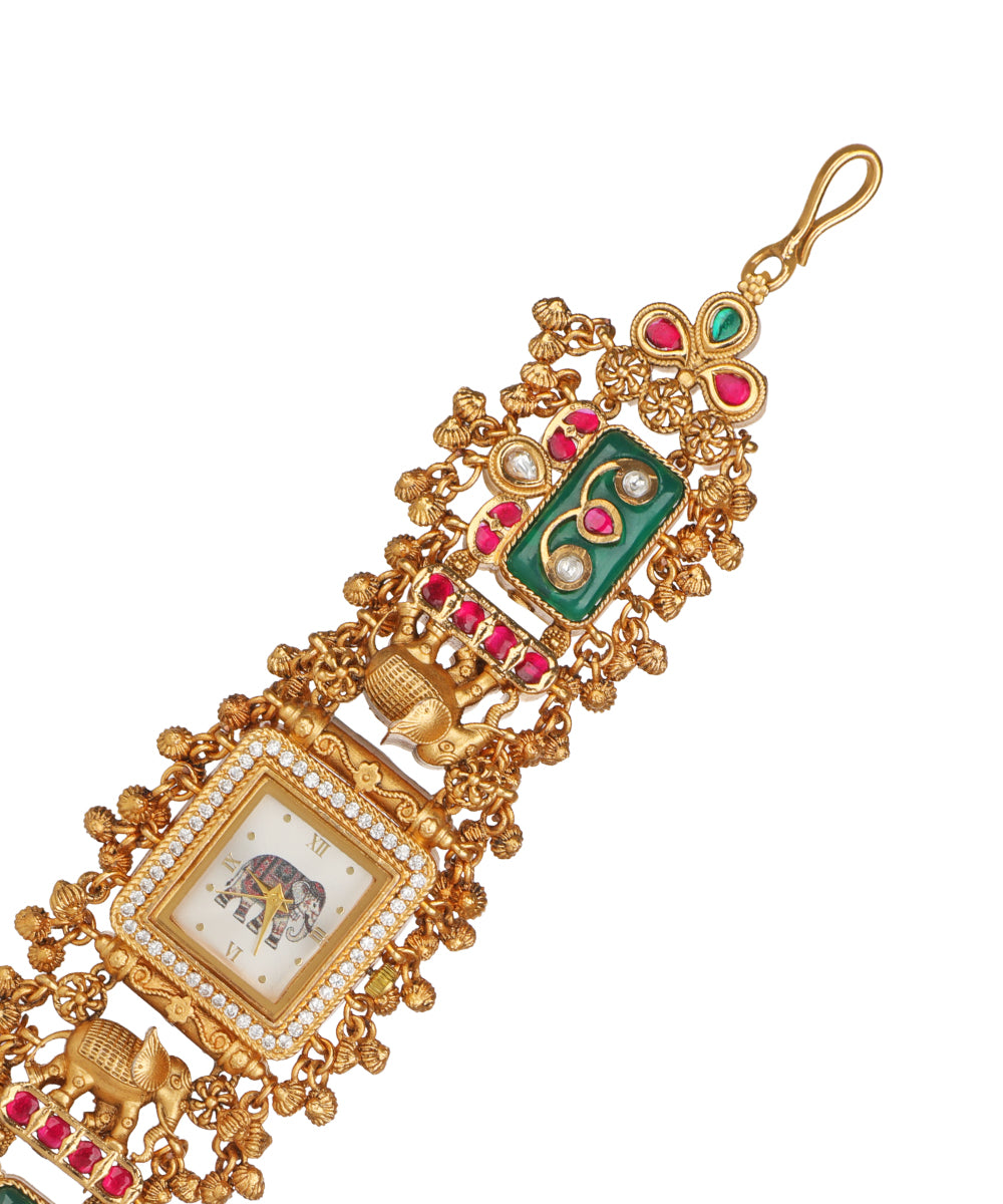 Gajratna Regal Heritage Bracelet Watch (Green+Ruby) | Stylika 