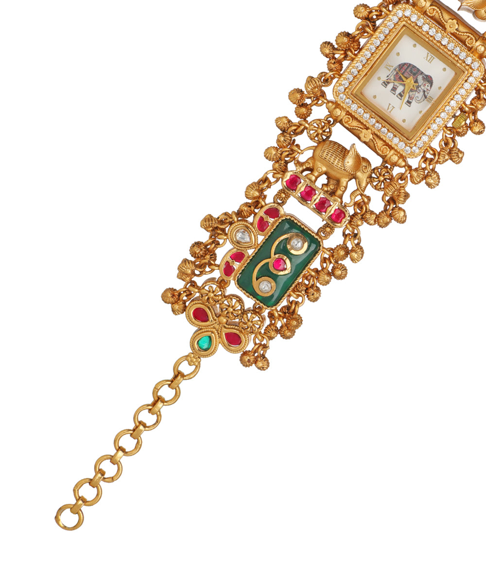 Gajratna Regal Heritage Bracelet Watch (Green+Ruby) | Stylika 
