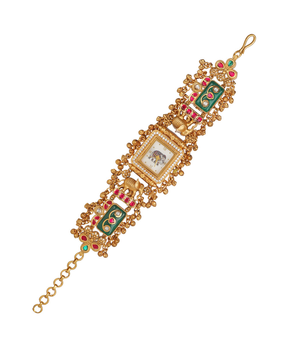 Gajratna Regal Heritage Bracelet Watch (Green+Ruby) | Stylika 