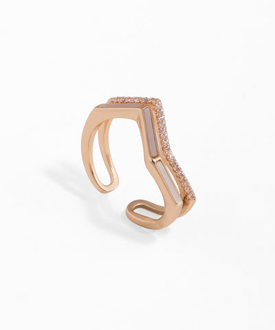 Contoured Chevron Ring with Inlay & Sparkle Detail | Stylika