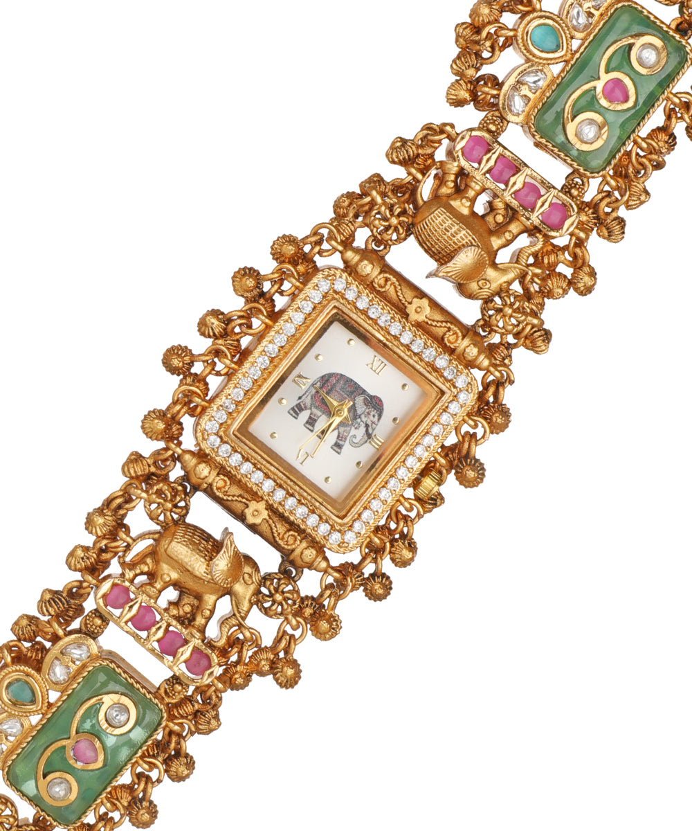 Gajratna Regal Heritage Bracelet Watch (Mint+Pink) | Stylika 
