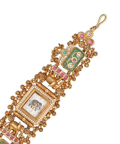 Gajratna Regal Heritage Bracelet Watch (Mint+Pink) | Stylika 