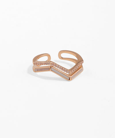 Contoured Chevron Ring with Inlay & Sparkle Detail | Stylika