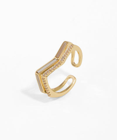 Contoured Chevron Ring with Inlay & Sparkle Detail | Stylika