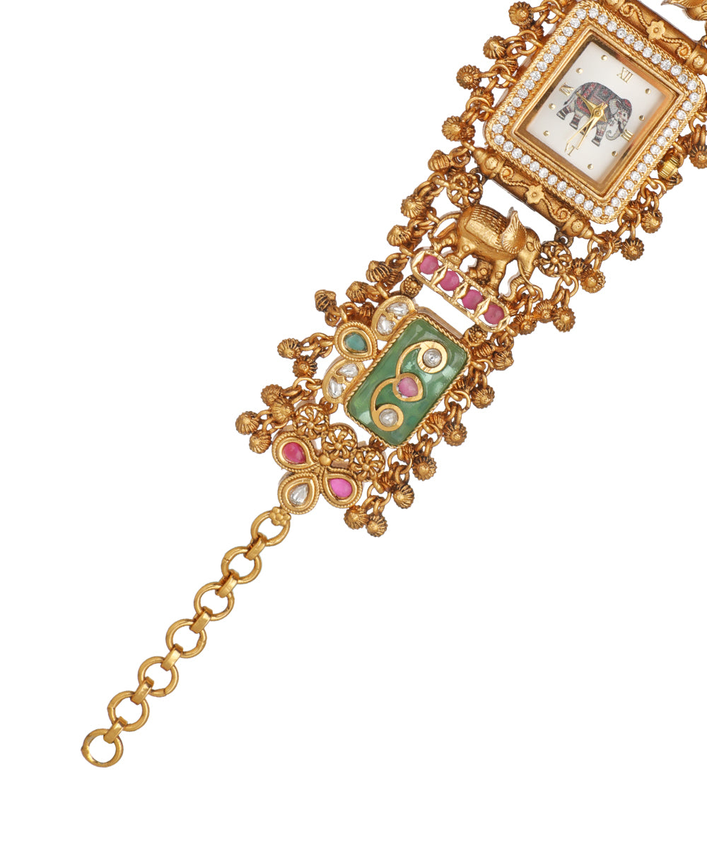 Gajratna Regal Heritage Bracelet Watch (Mint+Pink) | Stylika 
