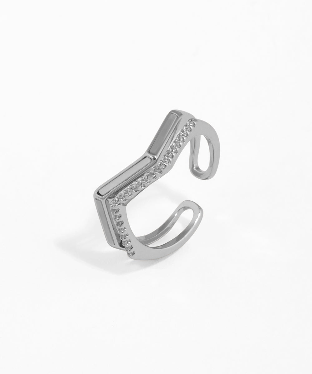 Contoured Chevron Ring with Inlay & Sparkle Detail | Stylika