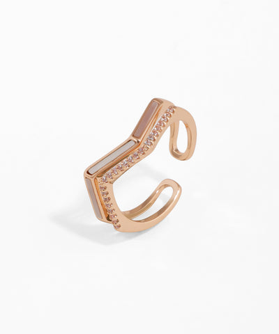 Contoured Chevron Ring with Inlay & Sparkle Detail | Stylika