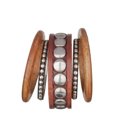 Wooden Kada with Stacked Bangles and smooth beaded texture