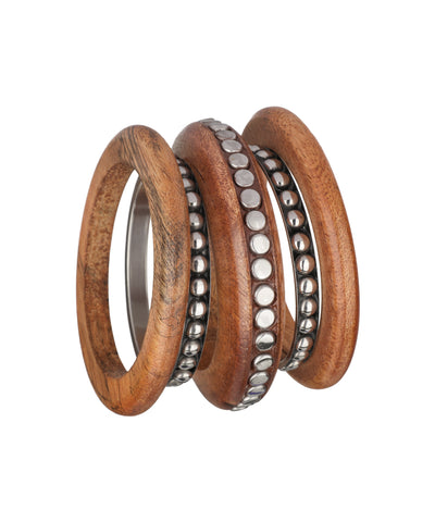 Layered Wooden Kada with Stacked Bangles silhouette design