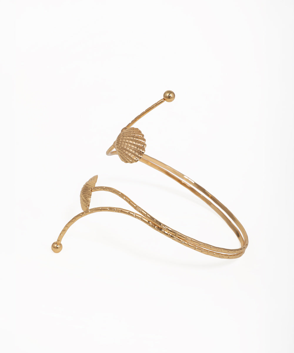 Statement Open Arm Cuff with Textured Shell Design | Stylika