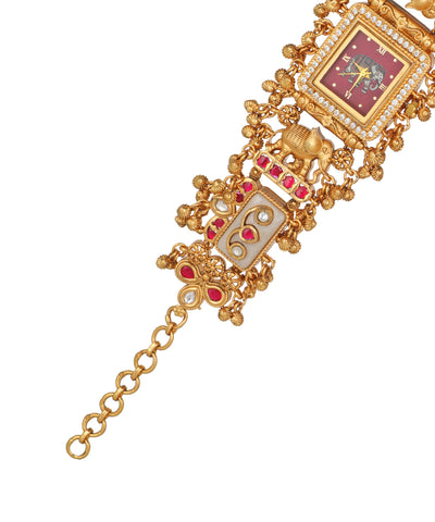 Gajratna Regal Heritage Bracelet Watch (White+Ruby) | Stylika 