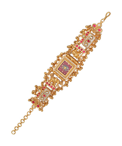 Gajratna Regal Heritage Bracelet Watch (White+Ruby) | Stylika 