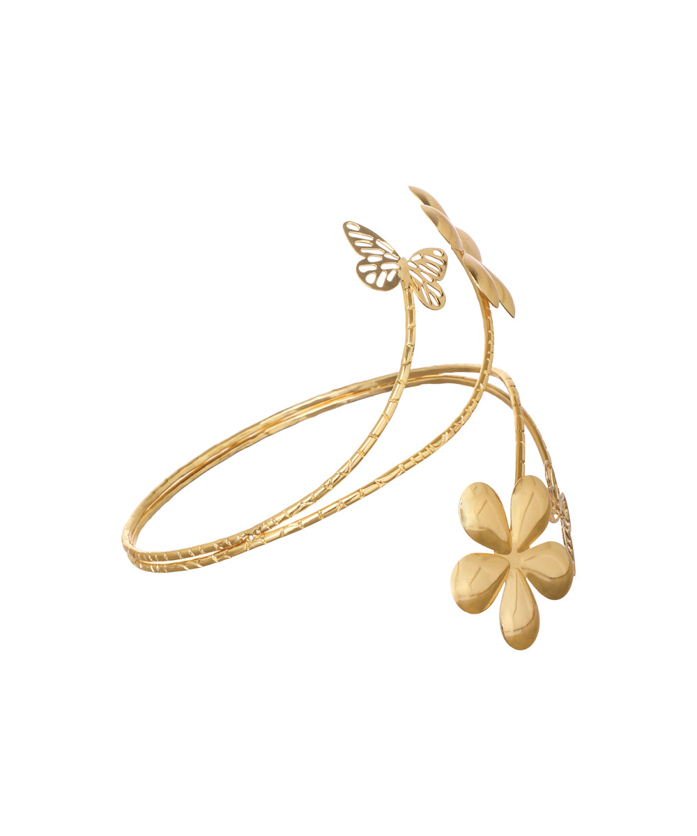 Statement Sculpted Floral & Butterfly Arm Cuff | Stylika