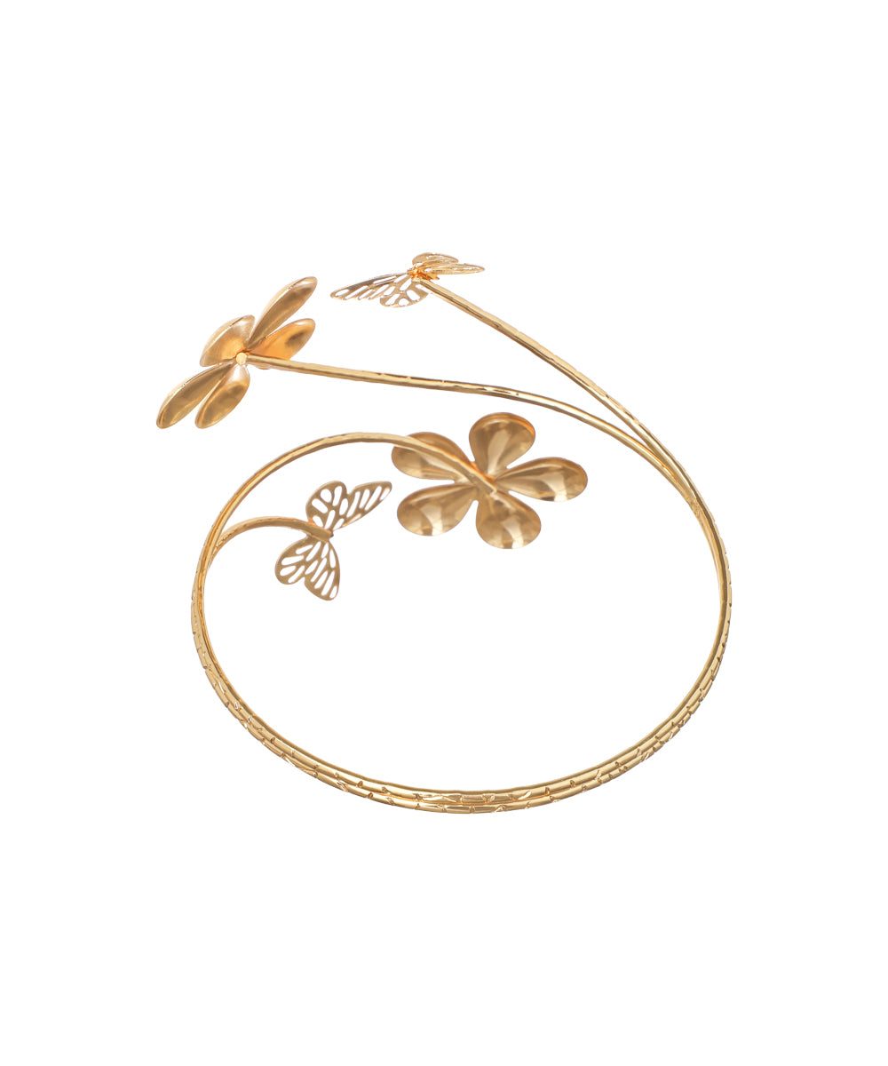Statement Sculpted Floral & Butterfly Arm Cuff | Stylika