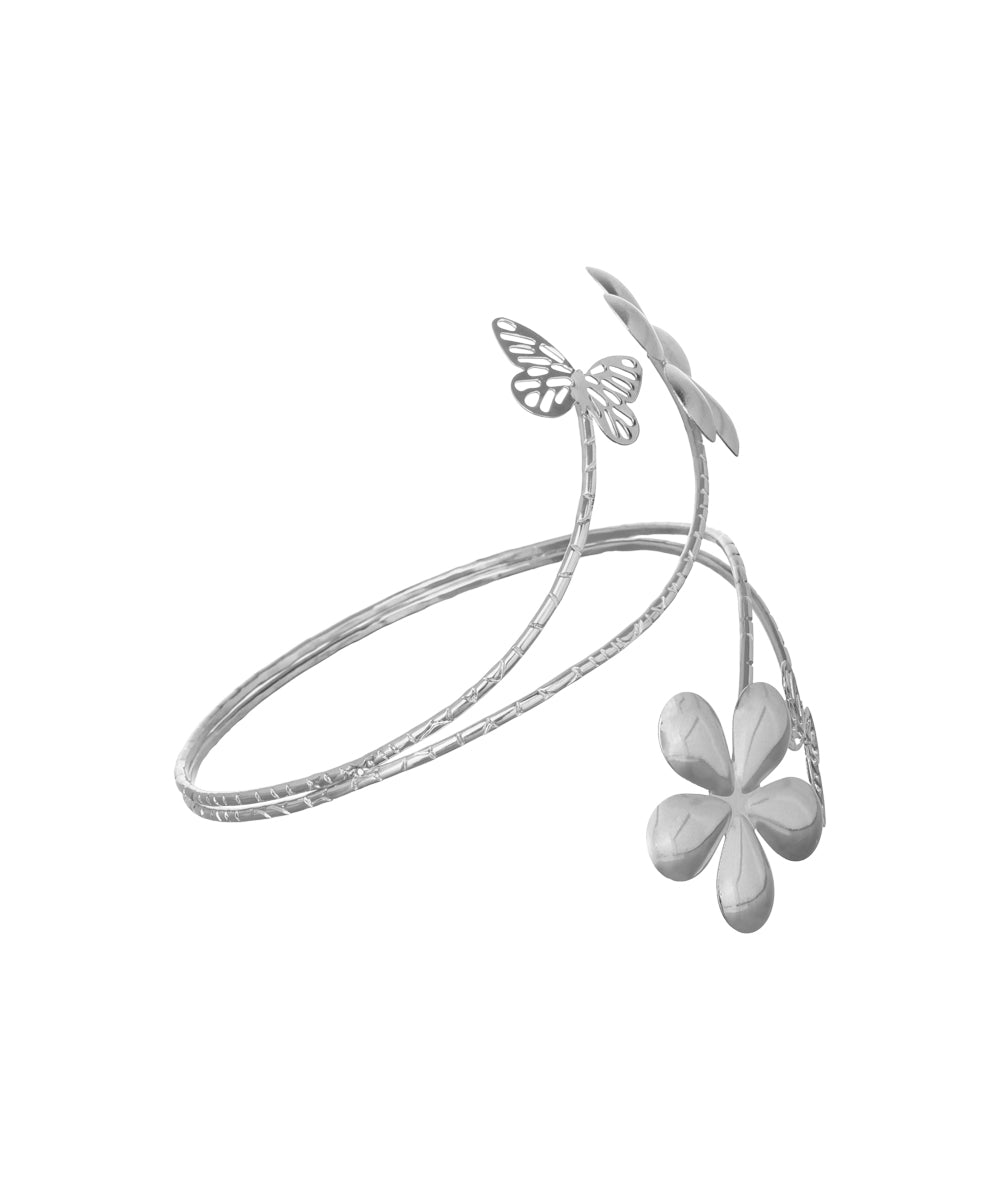 Statement Sculpted Floral & Butterfly Arm Cuff | Stylika