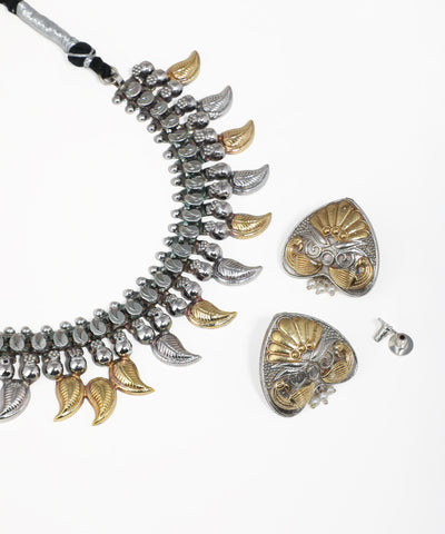 Traditional dual-tone oxidised necklace set for festive and ethnic wear
