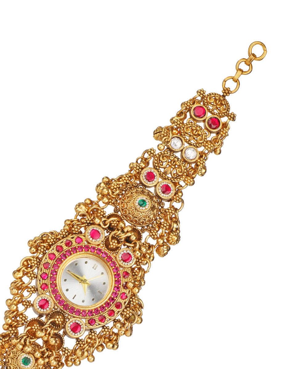 Intricate Motif Heritage Bracelet Watch (Ruby + Green) | Stylika
