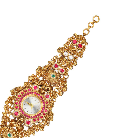 Intricate Motif Heritage Bracelet Watch (Ruby + Green) | Stylika
