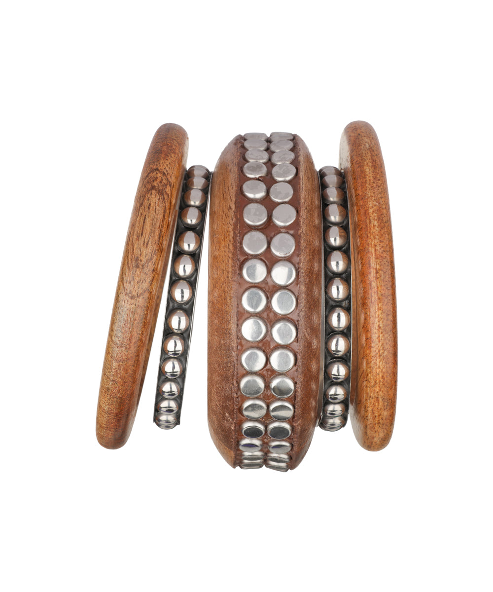 Wooden kada with stacked bangle design set