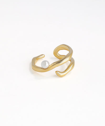 Chic Open Band Ring with Fluid Wave Design and Pearl | Stylika