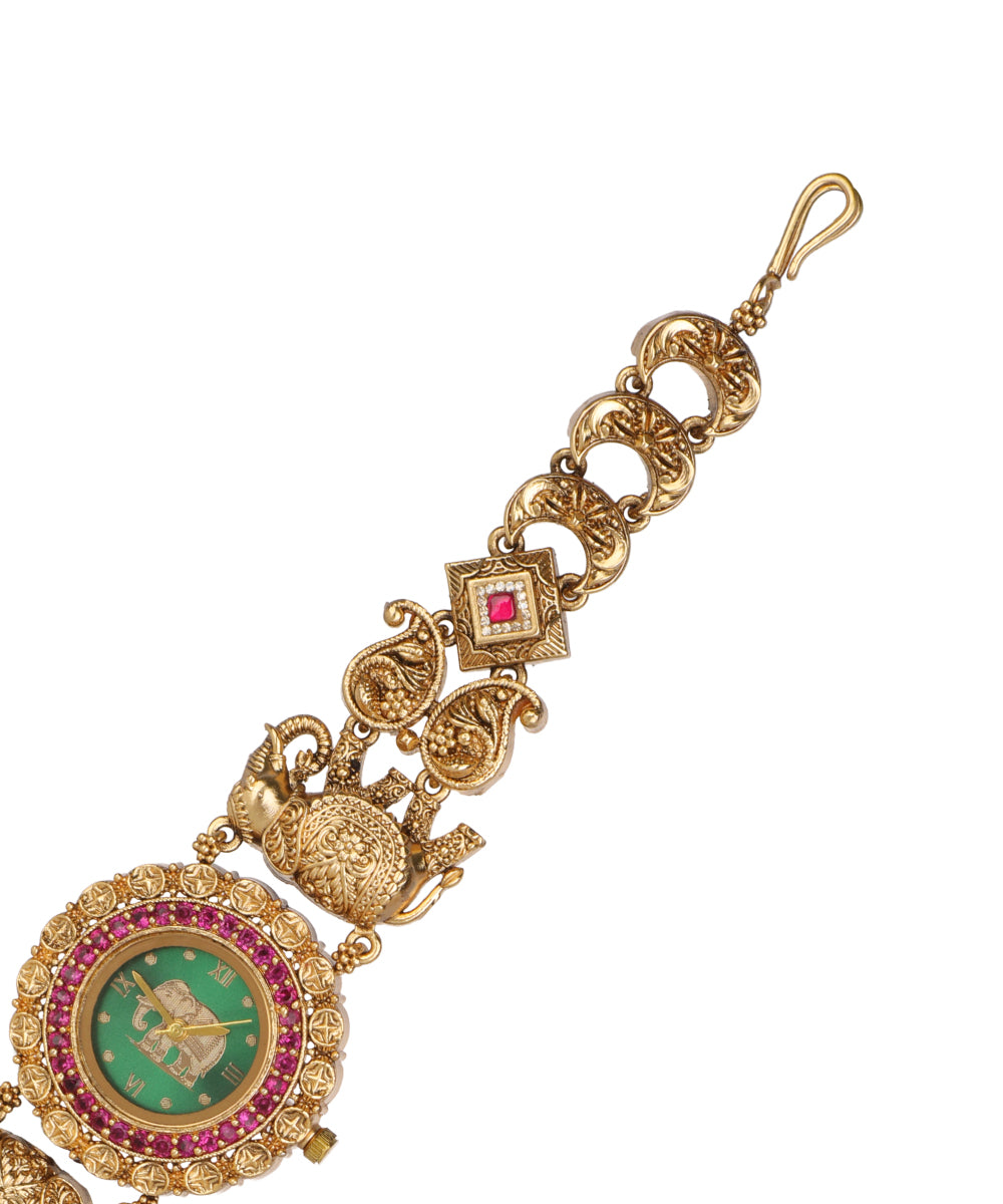 Elephant ratna Heritage Bracelet Watch (Green+Ruby) | Stylika 