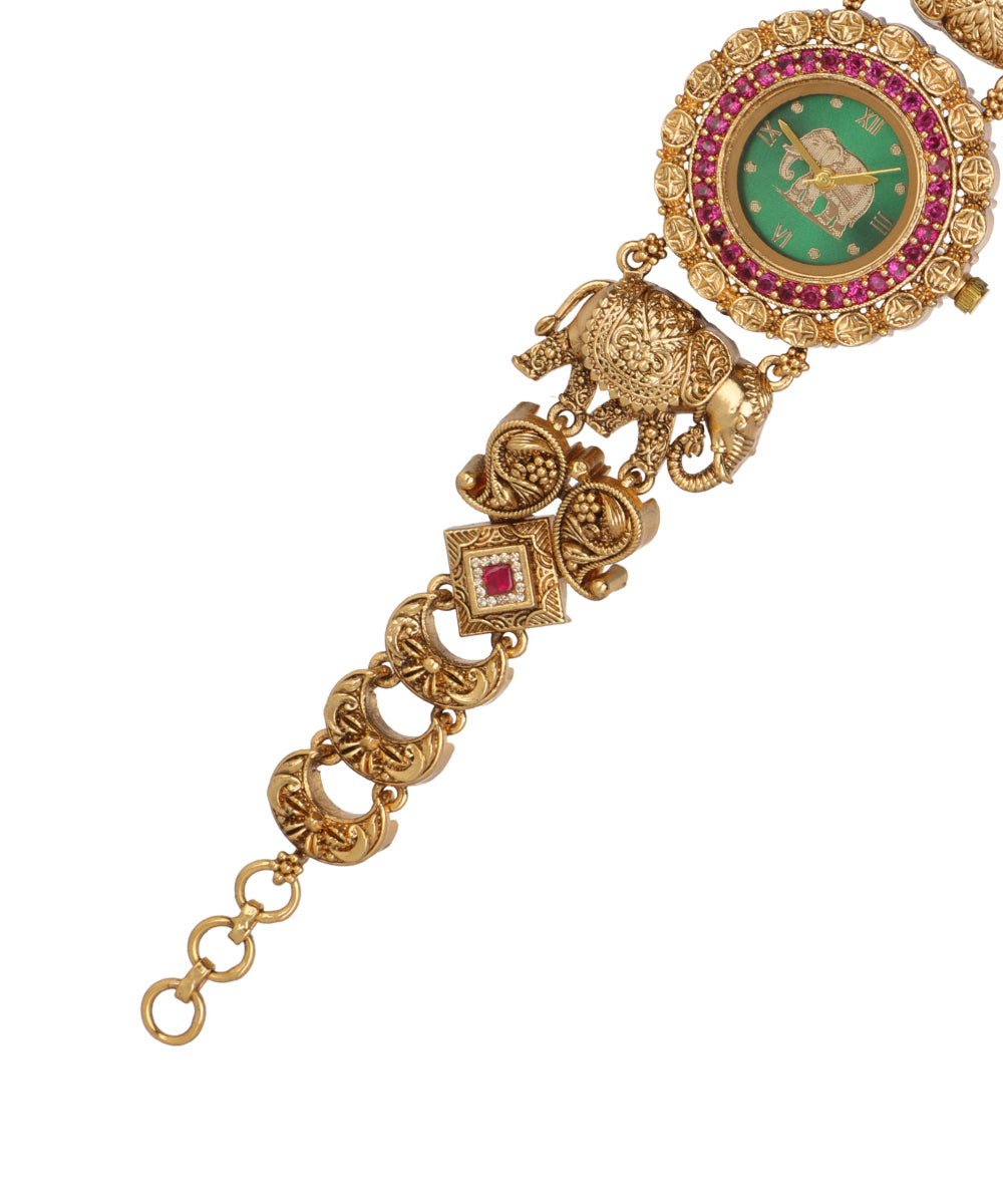 Elephant ratna Heritage Bracelet Watch (Green+Ruby) | Stylika 
