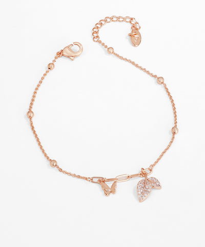 Delicate Charm Bracelet with Leaf & Butterfly | Stylika