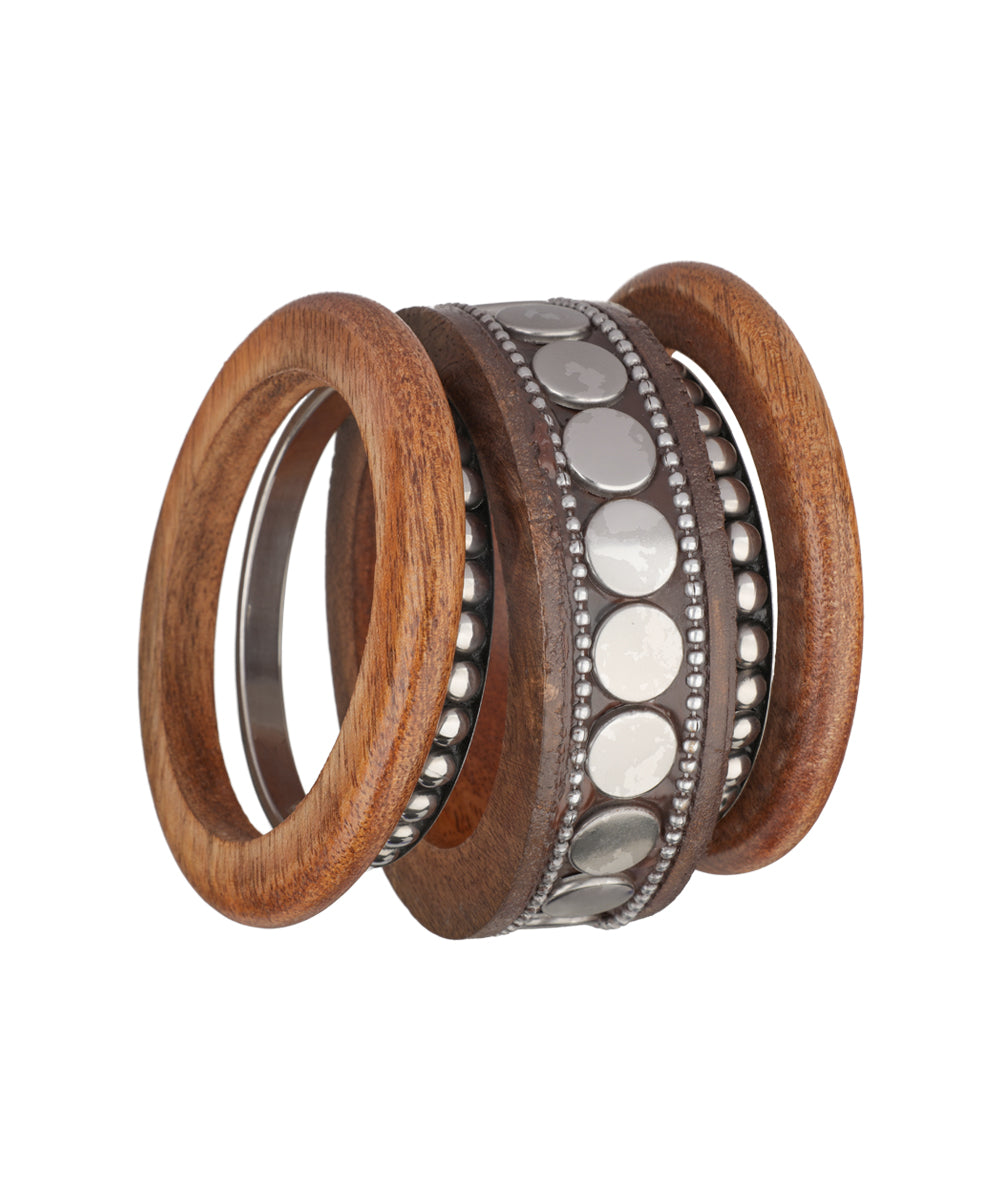 Wooden Kada with Stacked Bangles having layered structure