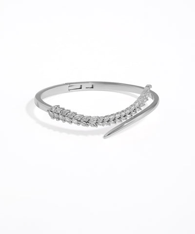 Sleek Open Bangle Bracelet with Curved Sparkle Detail | Stylika