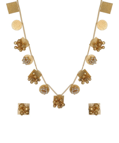 Geometric Textured Bead Cluster Necklace Set | Stylika