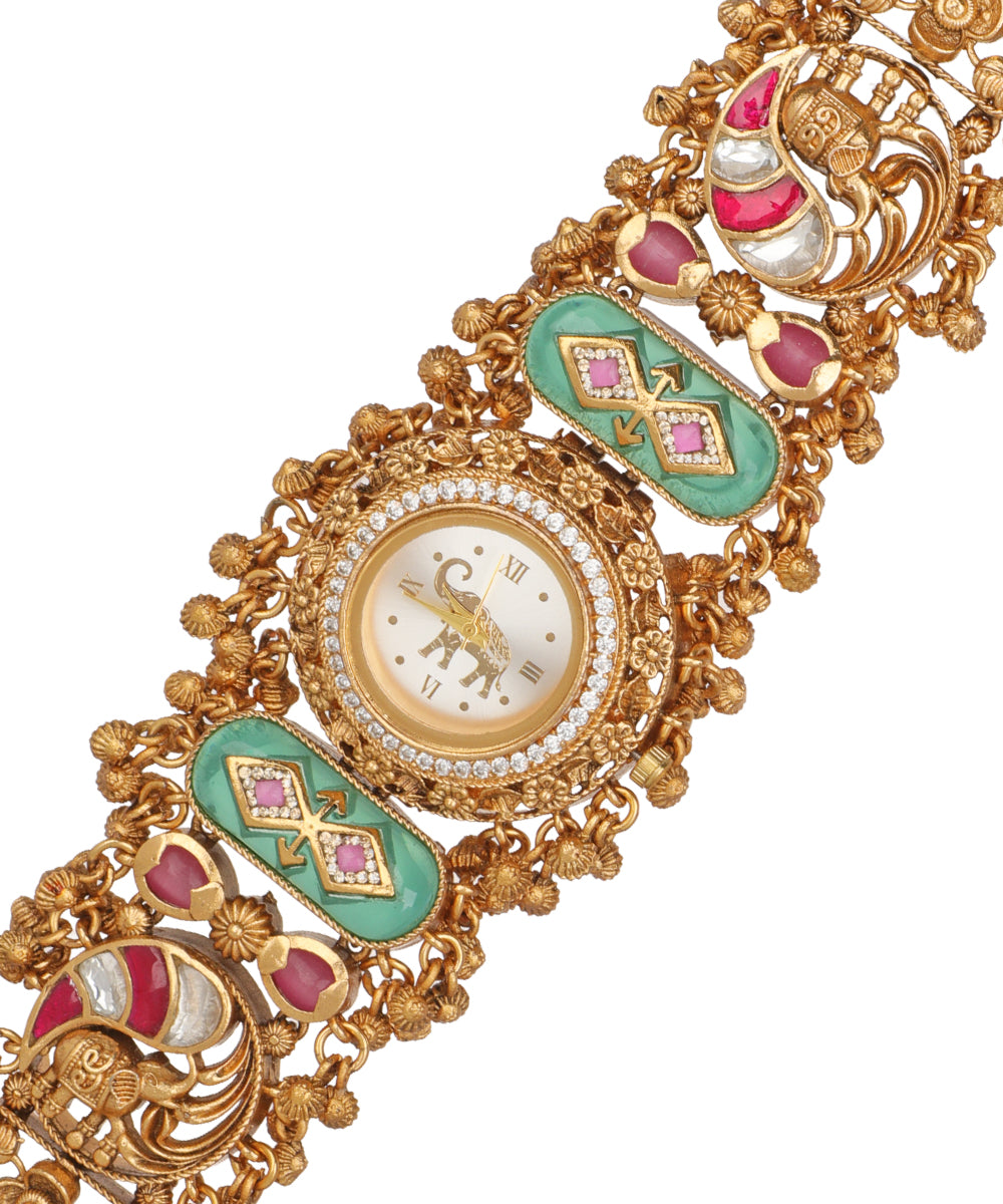 Royal Elephant Heritage Bracelet Watch (Mint+pink) | Stylika 