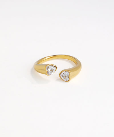 Contemporary Open Ring with Twin Heart-Cut Stone Design | Stylika