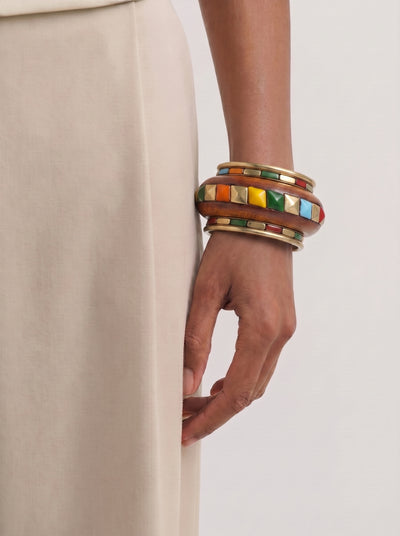 Bohemian Wooden Kada with Multi-Color Stack | Stylika
