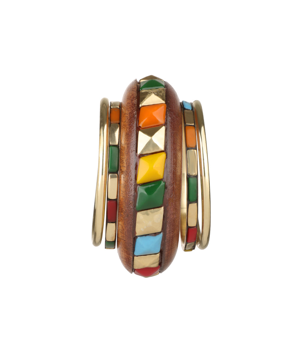Bohemian Wooden Kada with Multi-Color Stack | Stylika