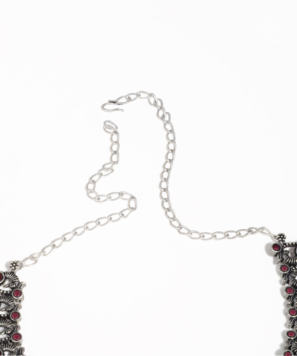 Statement oxidised peacock necklace set with red, blue, green and yellow stone accents