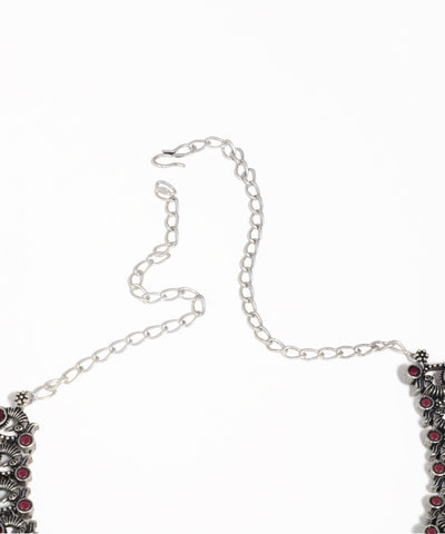 Statement oxidised peacock necklace set with red, blue, green and yellow stone accents