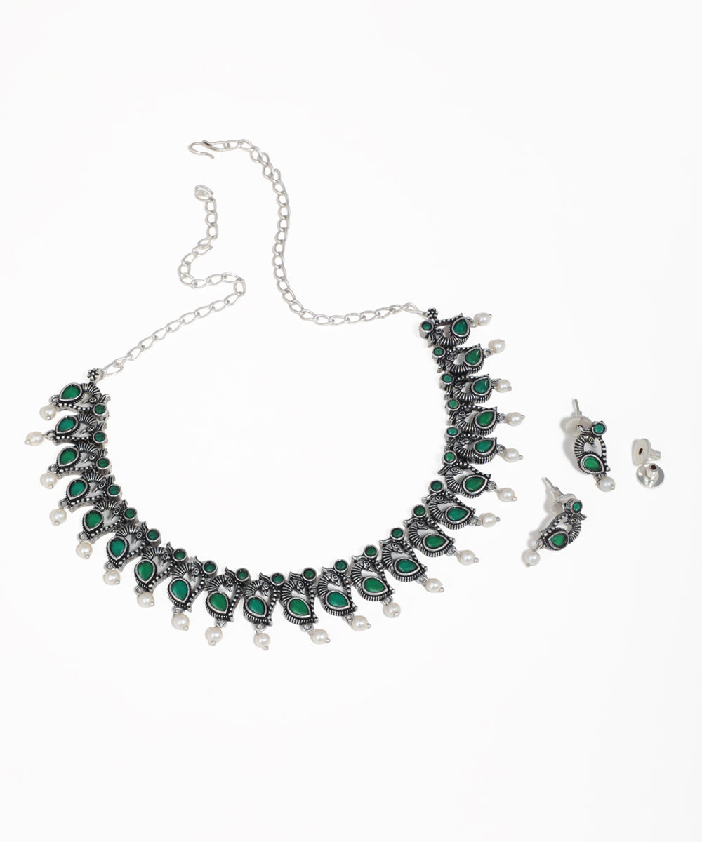 Multicolor stone peacock necklace and earrings set for women