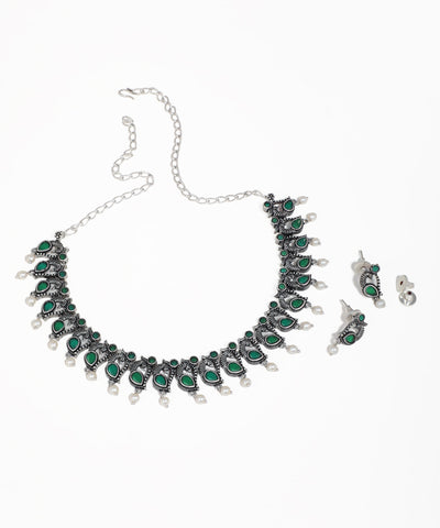 Multicolor stone peacock necklace and earrings set for women
