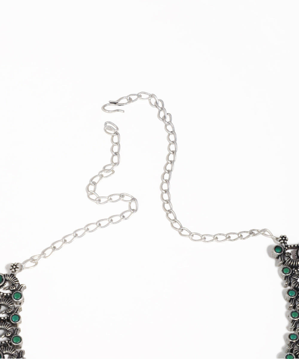 Indian ethnic peacock motif necklace set with colorful stones